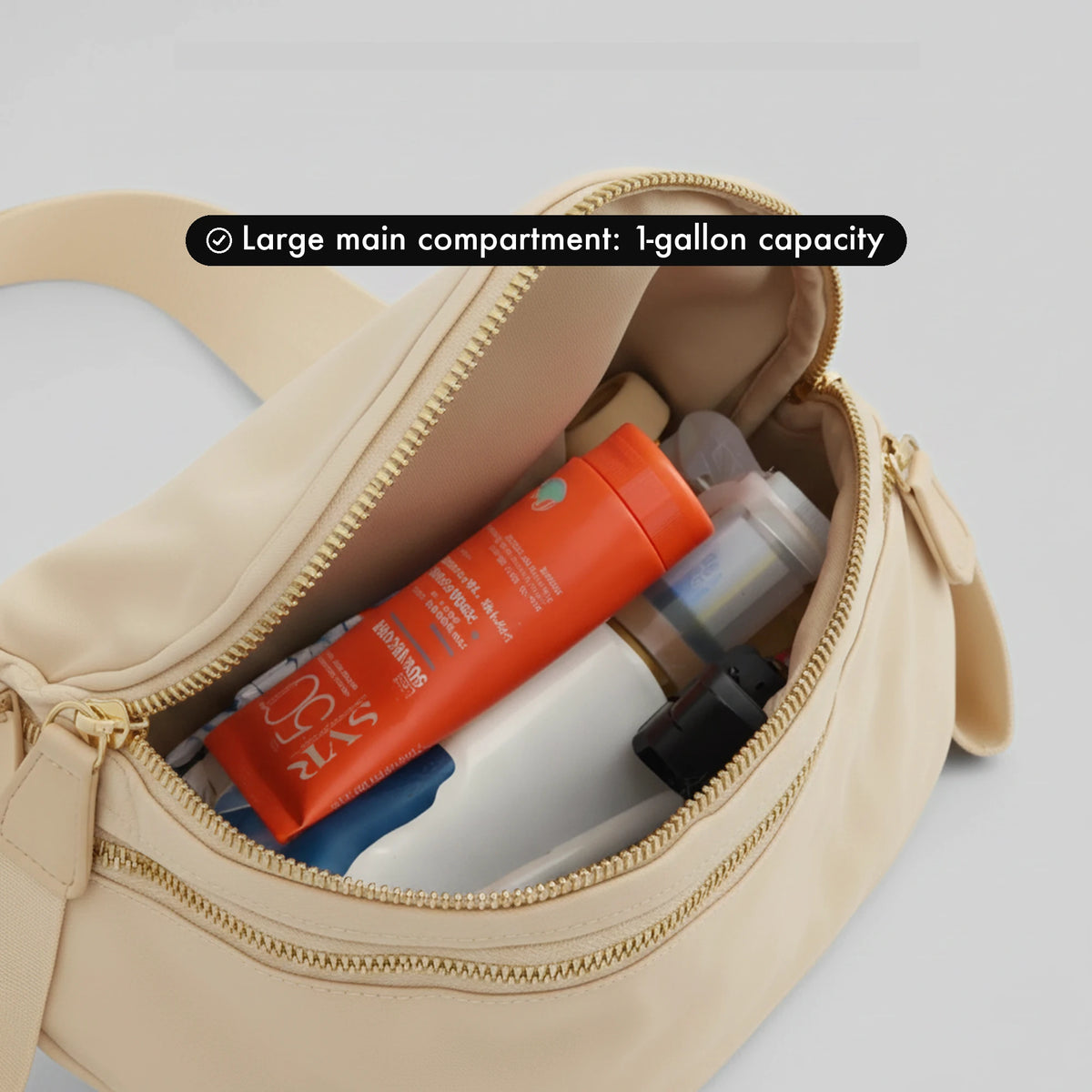 Large main compartment: 1-gallon capacity - Solid Beige interior