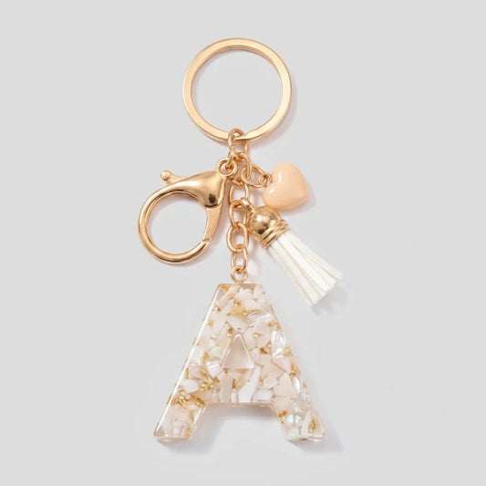 Beige Initial Letter Keychain