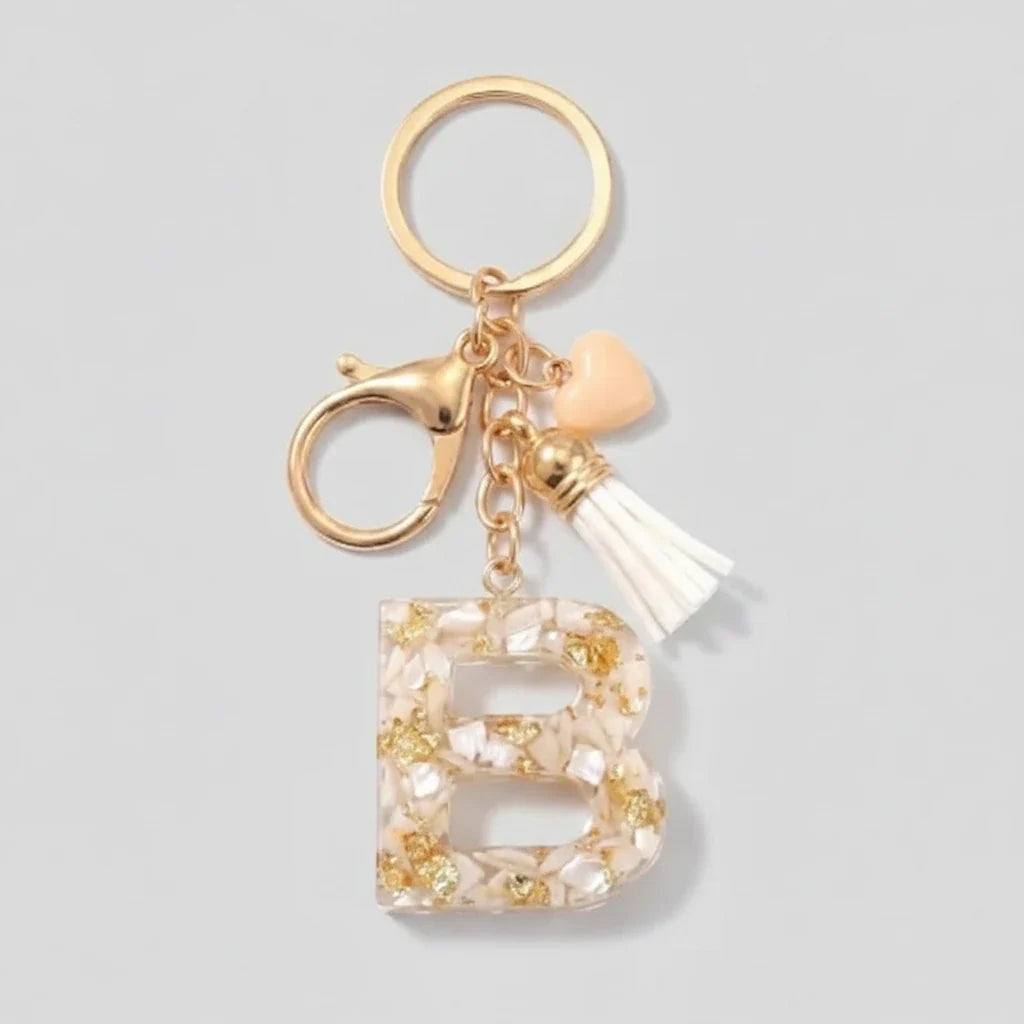 Beige Initial Letter Keychain