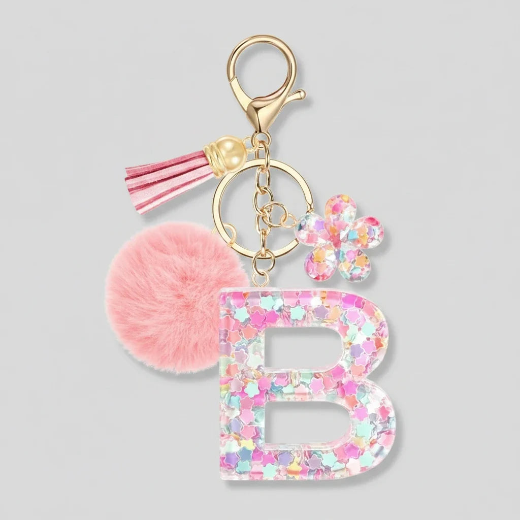Pink Initial Letter Keychain